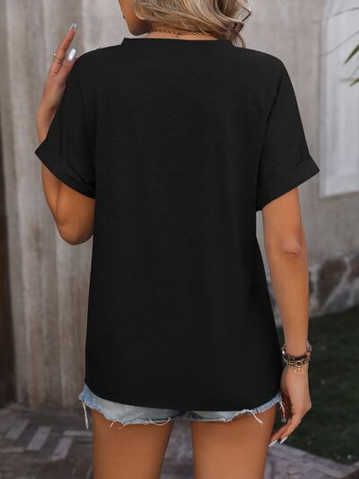 Load image into Gallery viewer, Notched Buttoned Short Sleeve T-Shirt
