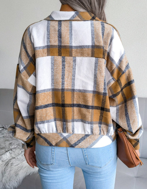 Load image into Gallery viewer, Plaid Collared Neck Long Sleeve Jacket
