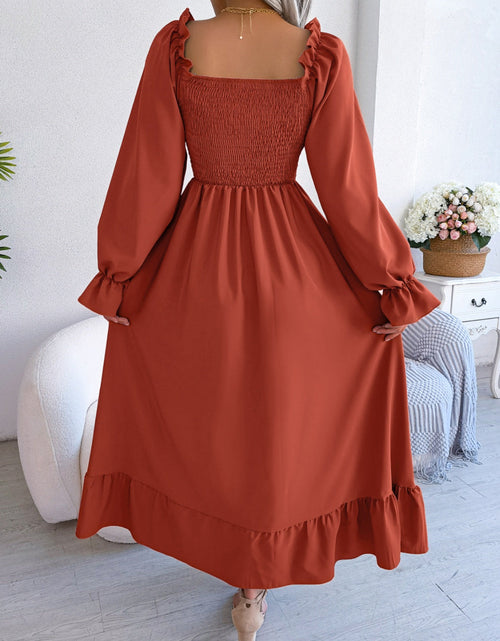Load image into Gallery viewer, Smocked Square Neck Flounce Sleeve Dress by BlakWardrob
