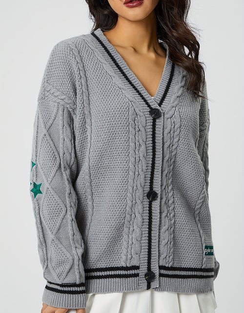 Load image into Gallery viewer, Star Embroidered V-Neck Long Sleeve Cardigan
