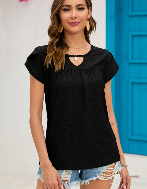 Load image into Gallery viewer, Eyelet Round Neck Short Sleeve T-Shirt
