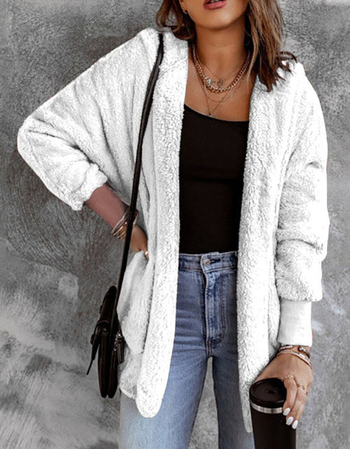 Load image into Gallery viewer, Open Front Hooded Faux Fur Outwear with Pockets
