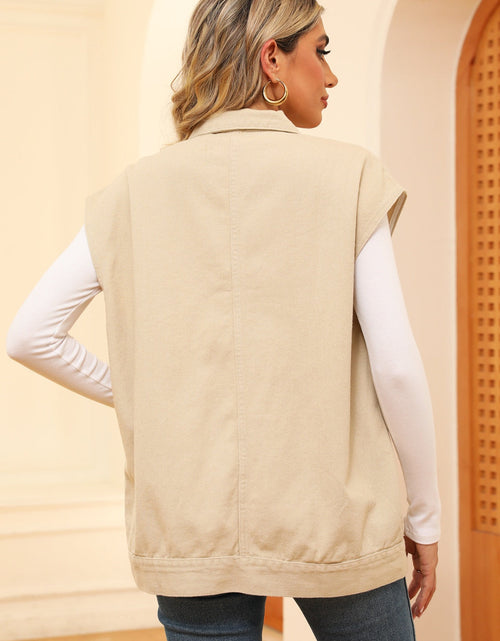 Load image into Gallery viewer, Pocketed Button Up Sleeveless Denim Jacket
