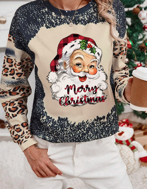 Load image into Gallery viewer, Santa Graphic Leopard Dropped Shoulder Sweatshirt
