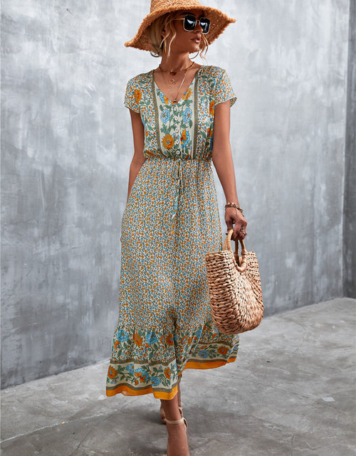 Load image into Gallery viewer, V-Neck Short Sleeve Printed Maxi Dress
