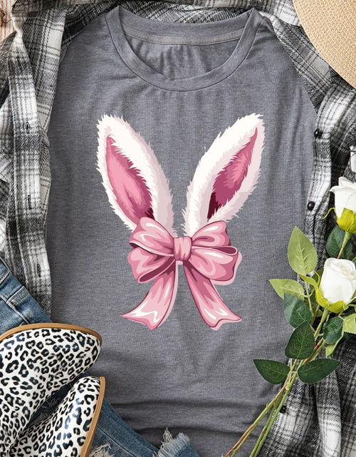 Load image into Gallery viewer, Bunny Ear Bow Graphic Short Sleeve T-Shirt
