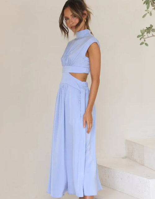 Load image into Gallery viewer, Cutout Mock Neck Sleeveless Ruched Dress
