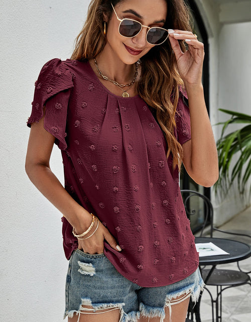 Load image into Gallery viewer, Swiss Dot Round Neck Petal Sleeve Top
