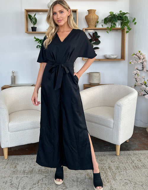 Load image into Gallery viewer, Double Take Full Size V-Neck Tied Side Slit Jumpsuit
