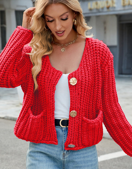 Load image into Gallery viewer, Round Neck Button Up Cardigan with Pockets
