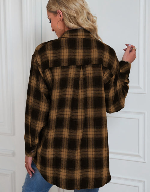 Load image into Gallery viewer, Plaid Button Up Dropped Shoulder Outerwear
