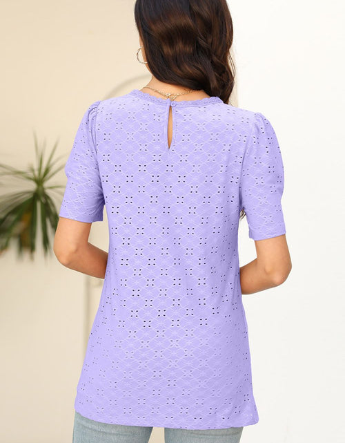 Load image into Gallery viewer, Eyelet Round Neck Short Sleeve T-Shirt

