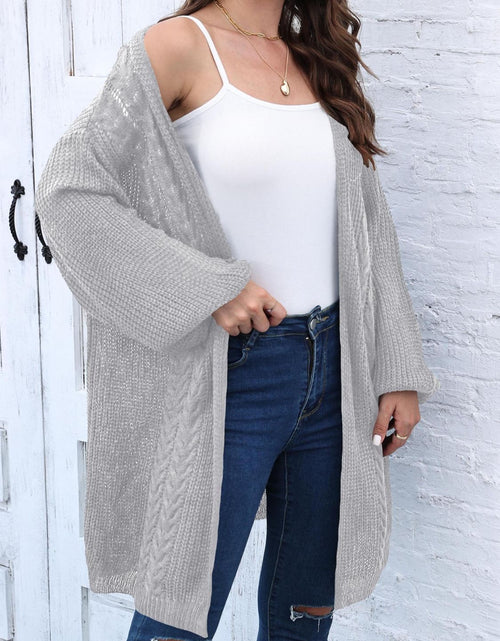 Load image into Gallery viewer, Cable-Knit Open Front Long Sleeve Cardigan
