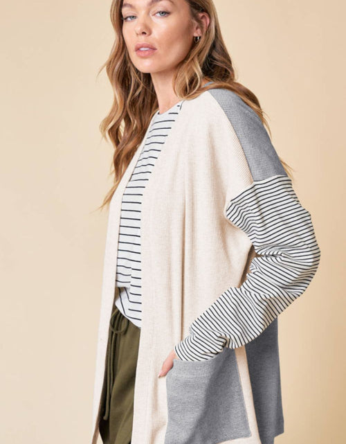 Load image into Gallery viewer, Open Front Long Sleeve Striped Cardigan with Pockets
