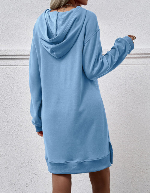 Load image into Gallery viewer, Slit Long Sleeve Hooded Dress with Pocket
