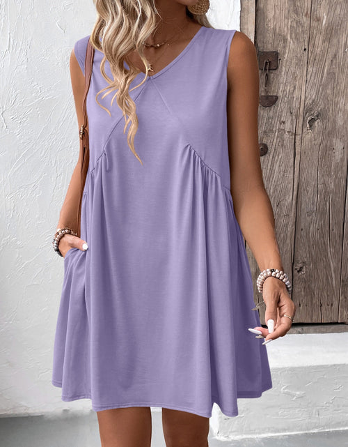 Load image into Gallery viewer, Ivy Lane Ruched V-Neck Sleeveless Mini Dress
