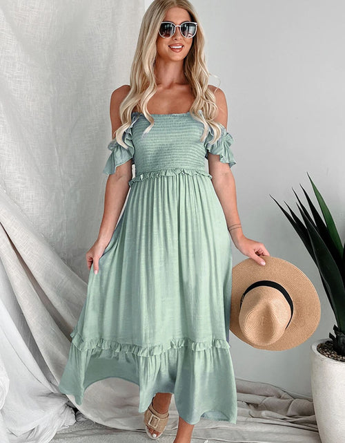 Load image into Gallery viewer, Perfee Frill Smocked Off-Shoulder Ruffle Sleeve Dress
