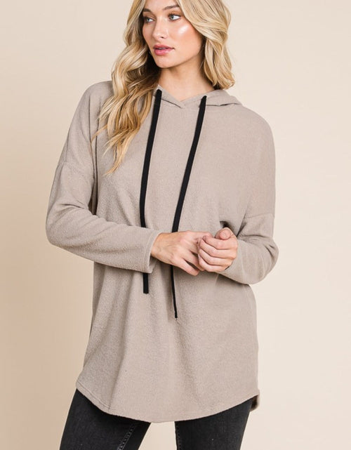 Load image into Gallery viewer, BOMBOM Contrast Drawstring Drop Shoulder Knit Hoodie
