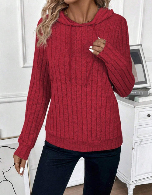 Load image into Gallery viewer, Drawstring Ribbed Long Sleeve Hoodie
