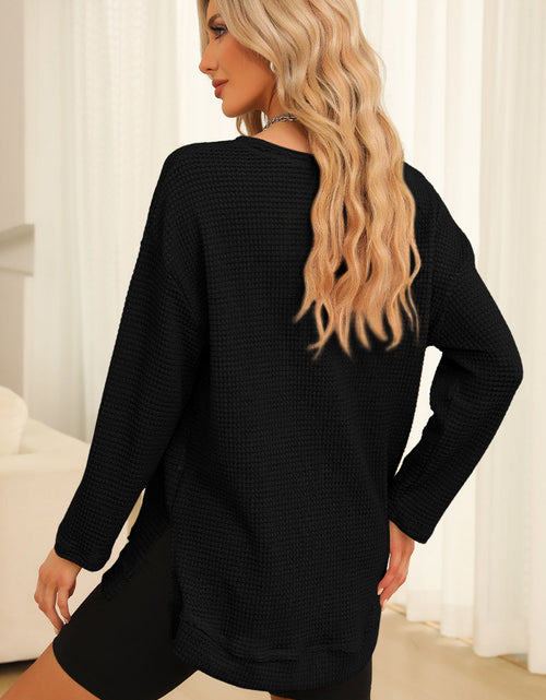 Load image into Gallery viewer, Waffle-Knit Round Neck Long Sleeve Sweatshirt

