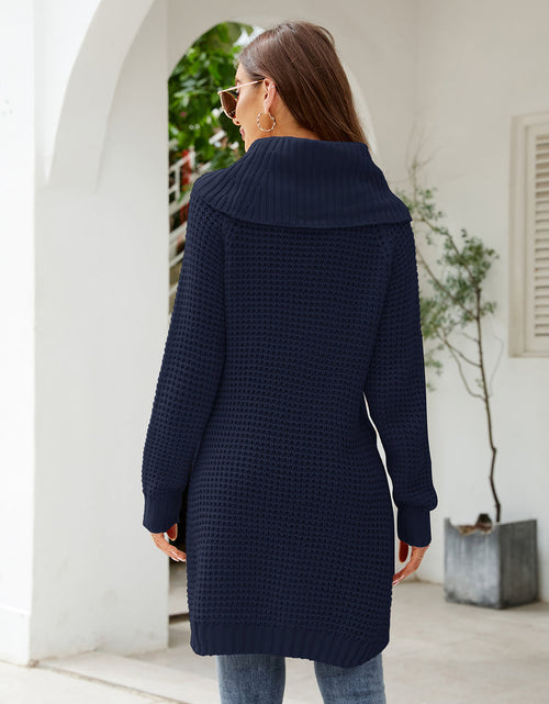Load image into Gallery viewer, Turtleneck Waffle-Knit Slit Sweater Dress
