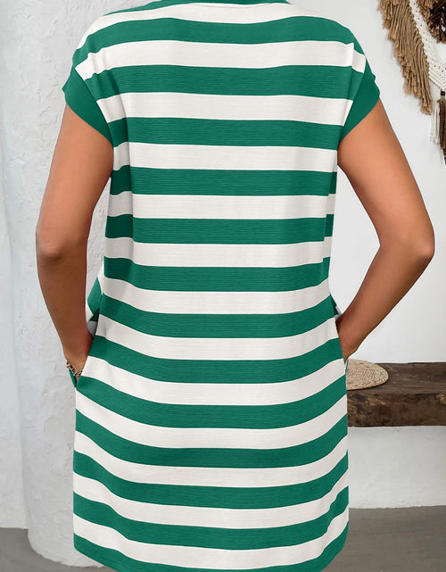 Load image into Gallery viewer, Contrast Striped Round Neck Short Sleeve Mini Dress

