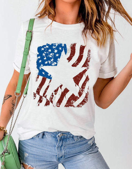 Load image into Gallery viewer, US Flag Graphic Round Neck Tee
