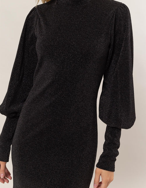 Load image into Gallery viewer, HYFVE Glitter Mock Neck Long Sleeve Mini Dress
