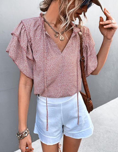 Load image into Gallery viewer, Printed Flutter Sleeve V-Neck Top
