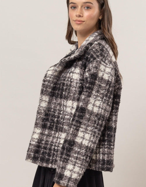Load image into Gallery viewer, HYFVE Plaid Collared Neck Boucle Jacket with Pockets
