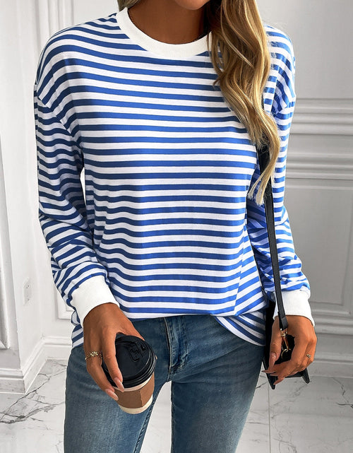 Load image into Gallery viewer, Ivy Lane Striped Round Neck Long Sleeve Sweatshirt
