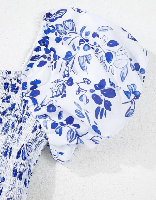 Load image into Gallery viewer, Smocked Printed Square Neck Puff Sleeve Dress
