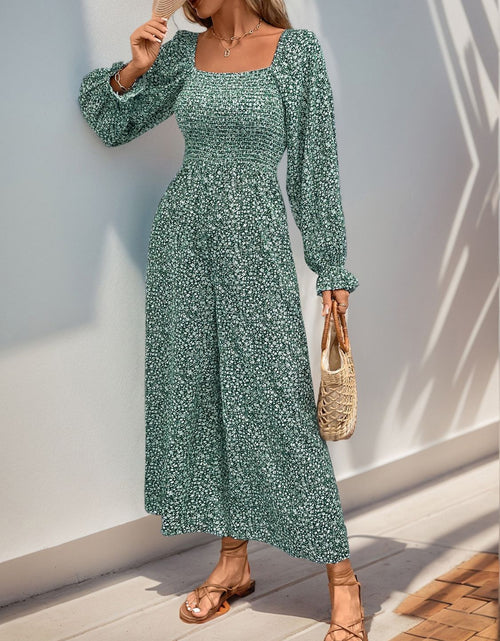 Load image into Gallery viewer, Perfee Smocked Printed Long Sleeve Wide Leg Jumpsuit

