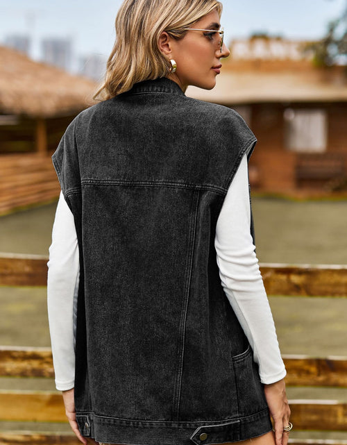 Load image into Gallery viewer, Button Up Collared Neck Sleeveless Denim Jacket
