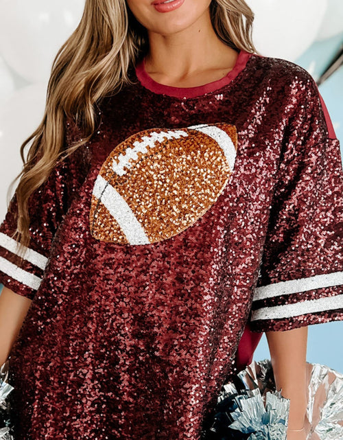 Load image into Gallery viewer, Sequin Football Round Neck Half Sleeve Oversize Top
