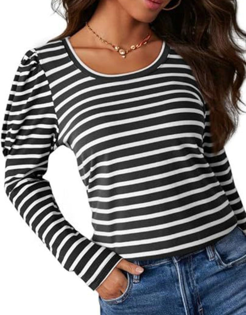 Load image into Gallery viewer, Striped Round Neck Long Sleeve T-Shirt
