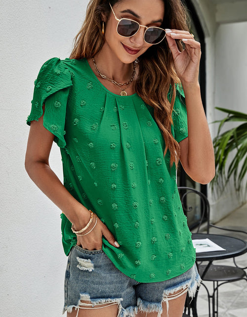 Load image into Gallery viewer, Swiss Dot Round Neck Petal Sleeve Top
