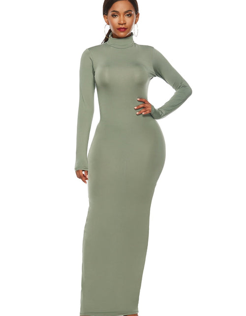 Load image into Gallery viewer, Mock Neck Long Sleeve Maxi Slim Dress
