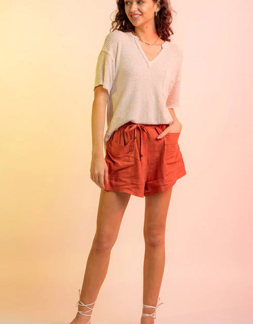 Load image into Gallery viewer, Waffle-Knit Notched Half Sleeve T-Shirt
