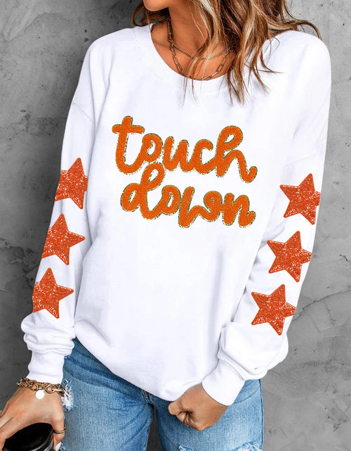 Load image into Gallery viewer, Letter &amp; Star Round Neck Long Sleeve Sweatshirt
