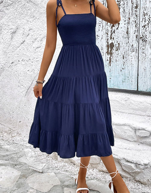 Load image into Gallery viewer, Perfee Tie-Shoulder Tiered Midi Dress
