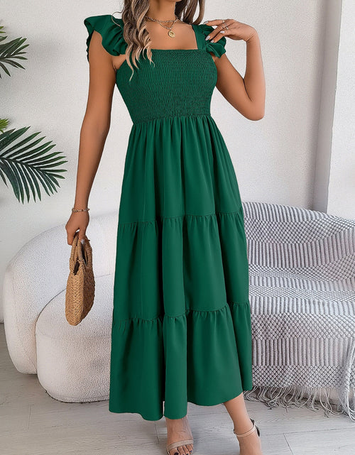 Load image into Gallery viewer, Smocked Square Neck Cap Sleeve Midi Dress
