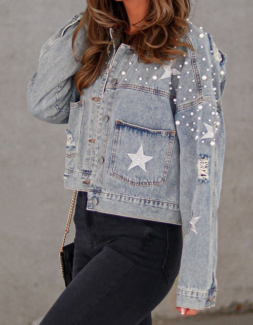Load image into Gallery viewer, Bead Detail Denim Jacket
