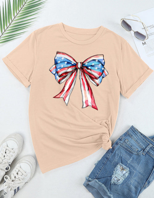 Load image into Gallery viewer, Bow Graphic Round Neck Short Sleeve T-Shirt
