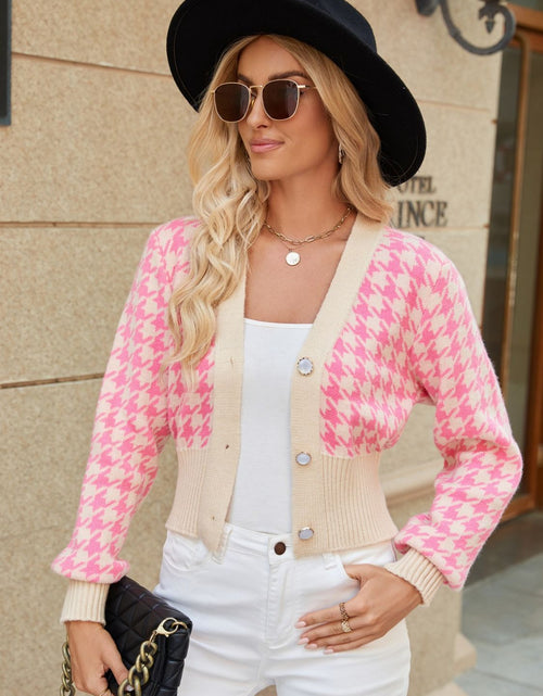 Load image into Gallery viewer, Houndstooth Button Up Long Sleeve Cardigan
