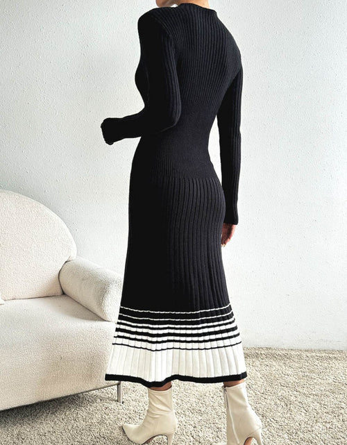 Load image into Gallery viewer, Contrast Mock Neck Long Sleeve Sweater Dress
