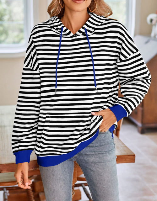 Load image into Gallery viewer, Lovelet Drawstring Striped Long Sleeve Hoodie
