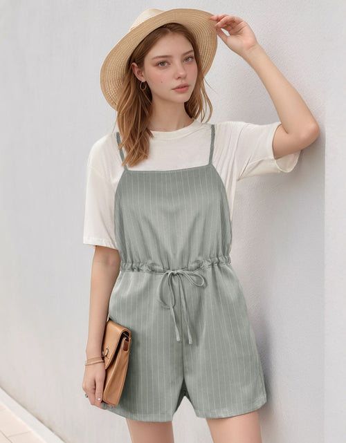 Load image into Gallery viewer, Perfee Drawstring Waist Striped Overalls with Pockets
