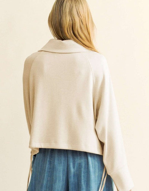 Load image into Gallery viewer, Davi &amp; Dani Drawstring Hem Half Zip Raglan Sleeve Sweatshirt
