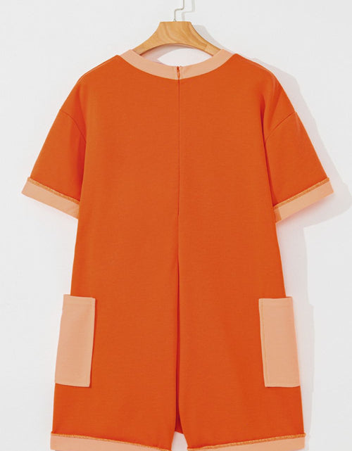 Load image into Gallery viewer, Two-Tone Short Sleeve V Neck Patched Pocket Romper
